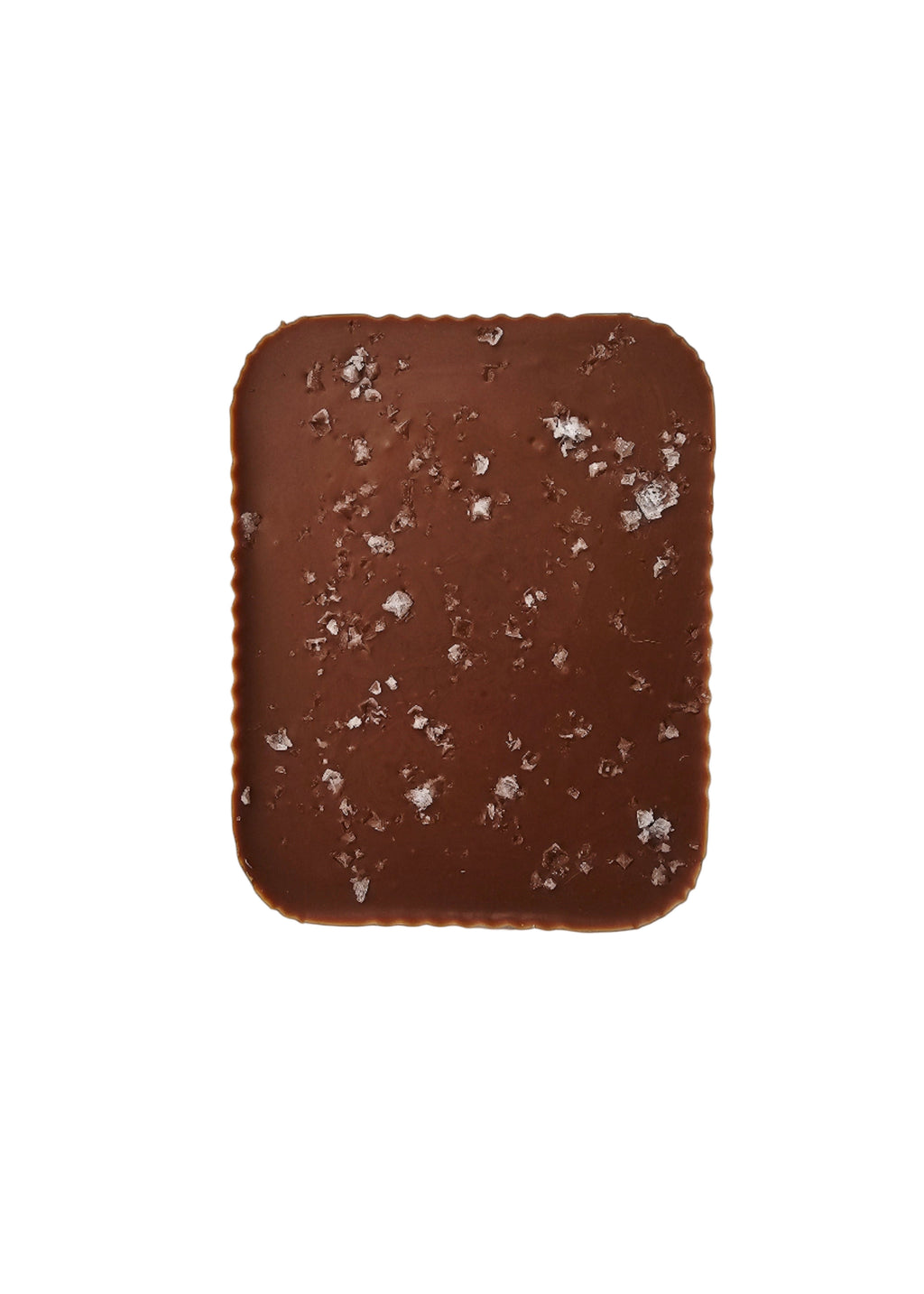 Rectangular chocolate bar with visible salt flakes  on a black background