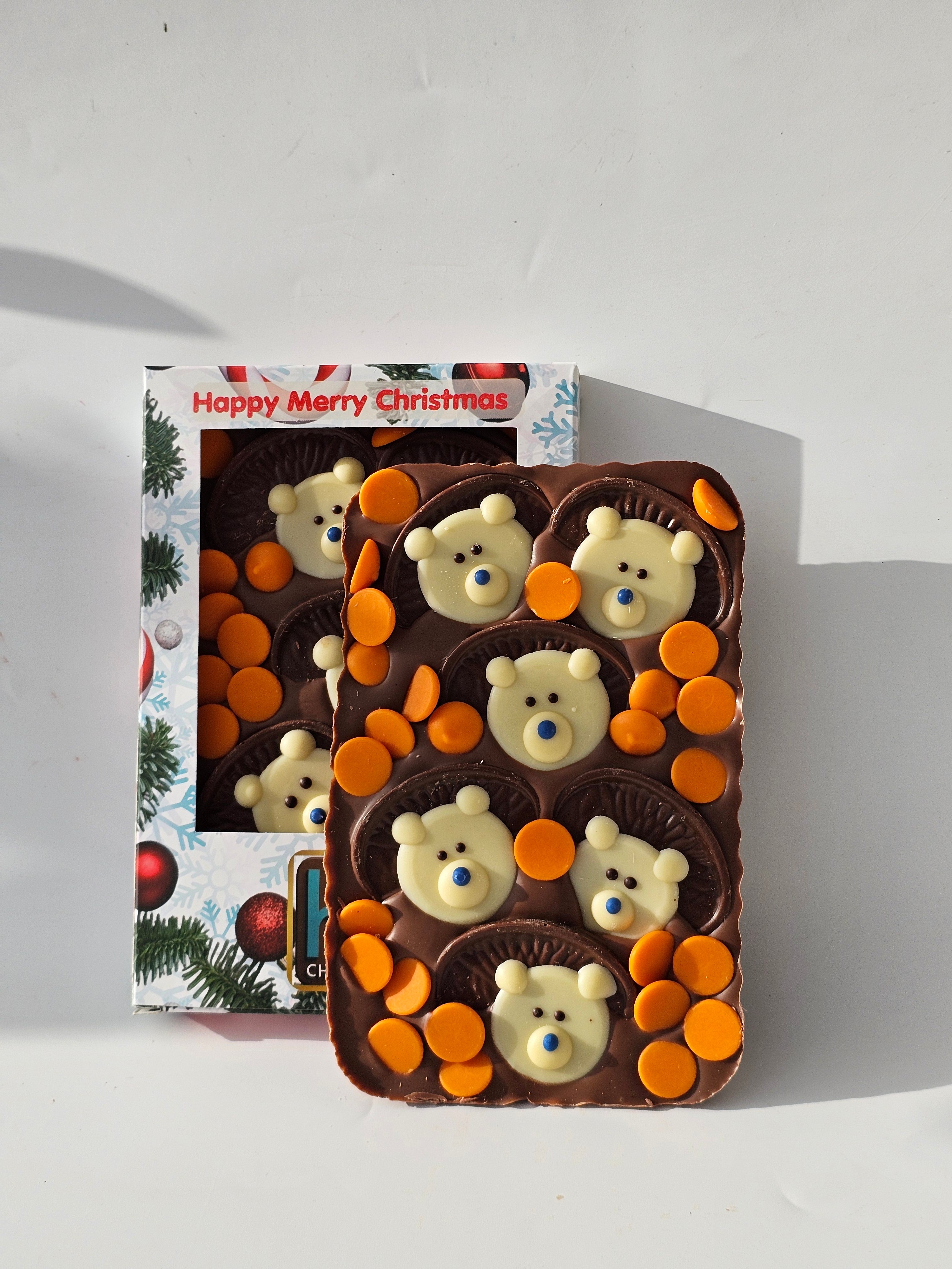 Frosty Bear Christmas Orange Milk Belgian Chocolate Slab 300g