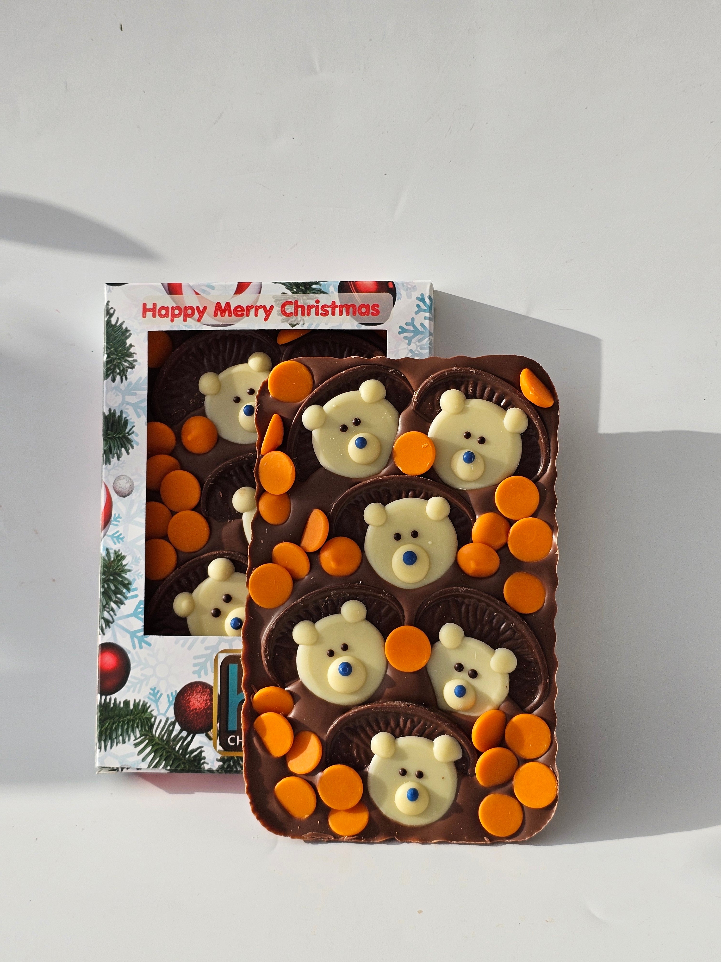 Frosty Bear Christmas Orange Milk Belgian Chocolate Slab 300g