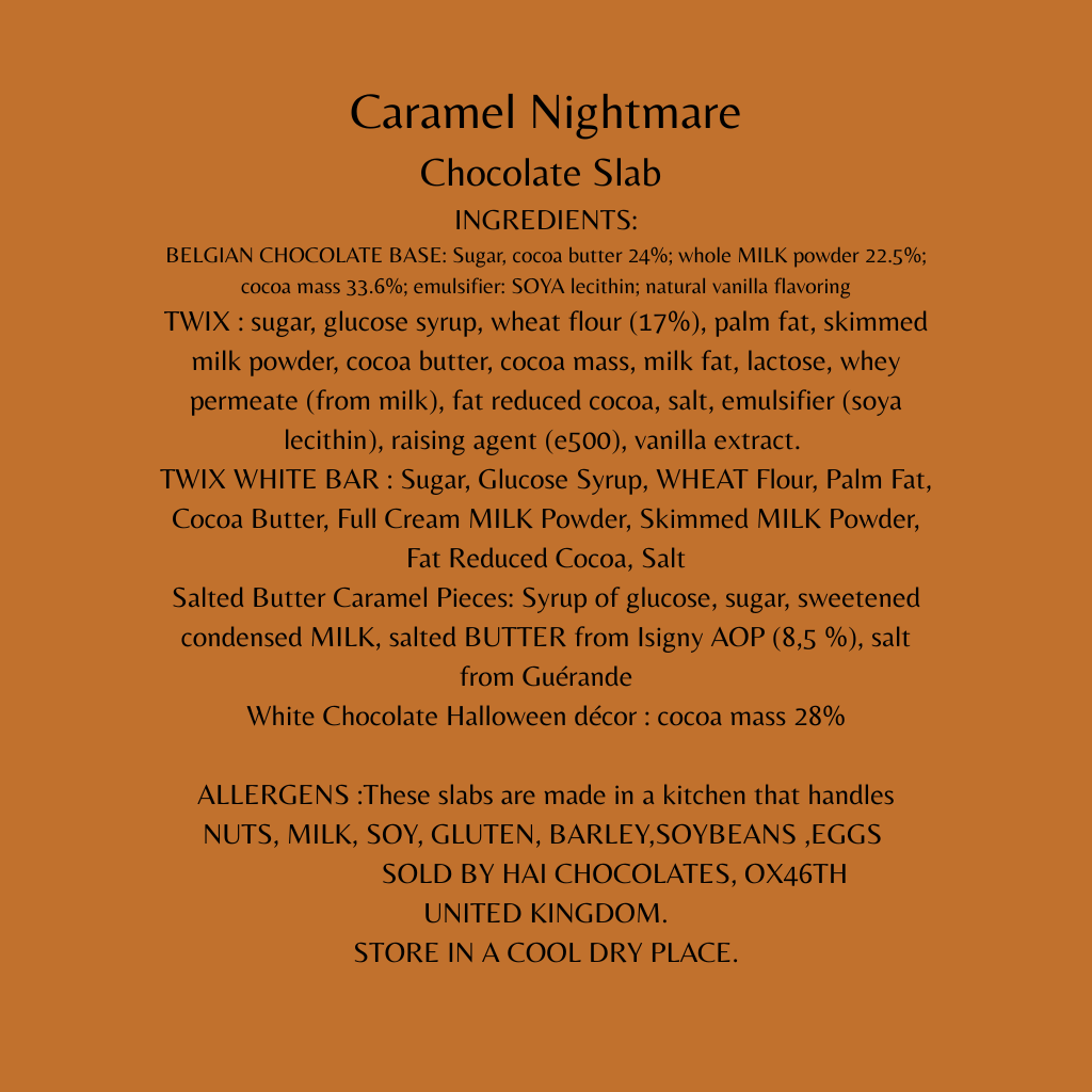 Caramel Nightmare Belgian Chocolate Slab 300g- Halloween Milk Belgian Chocolate