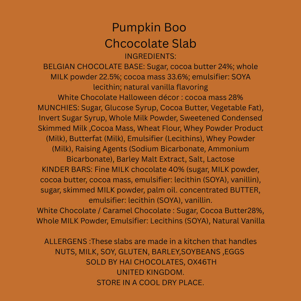 Pumpkin Boo Belgian Chocolate Slab 300g - Halloween Handmade Chocolate Slab