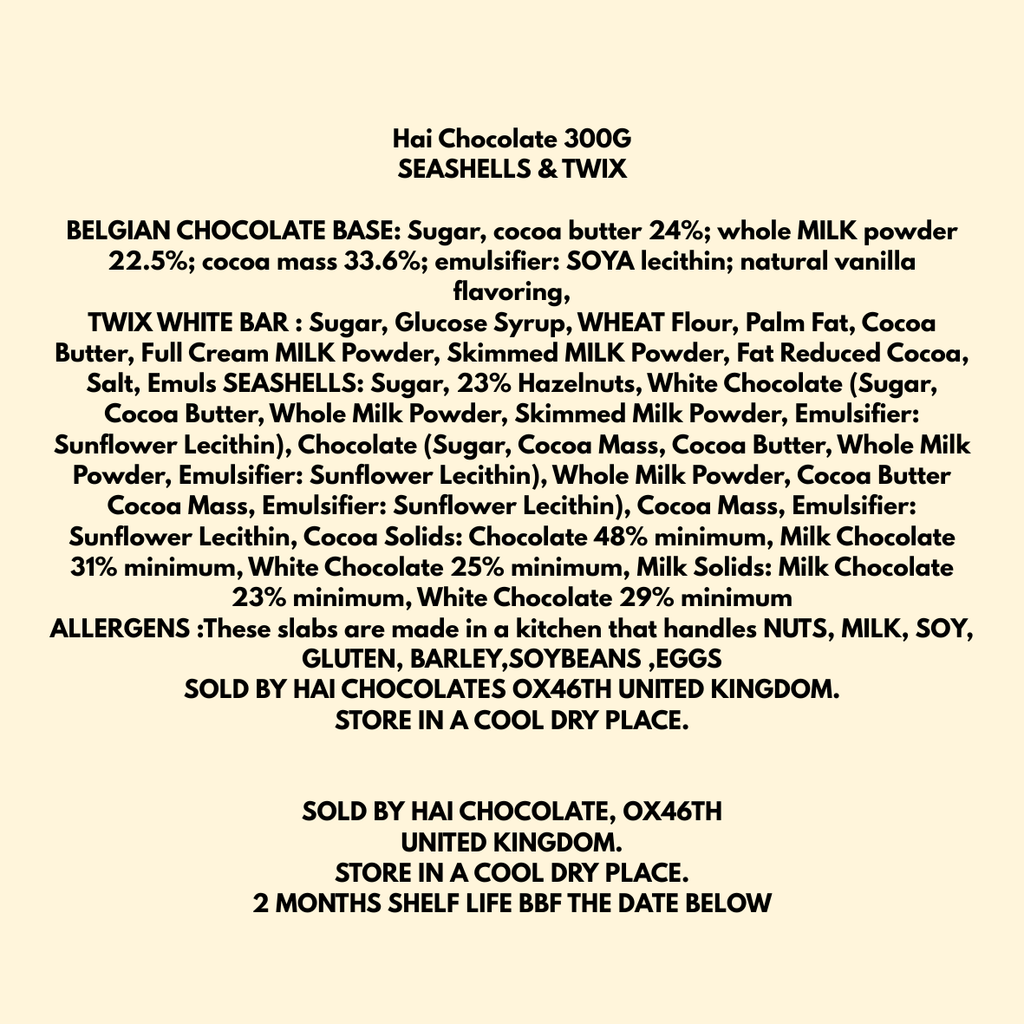 Seashells & White Twix Belgian Chocolate Slab 300g