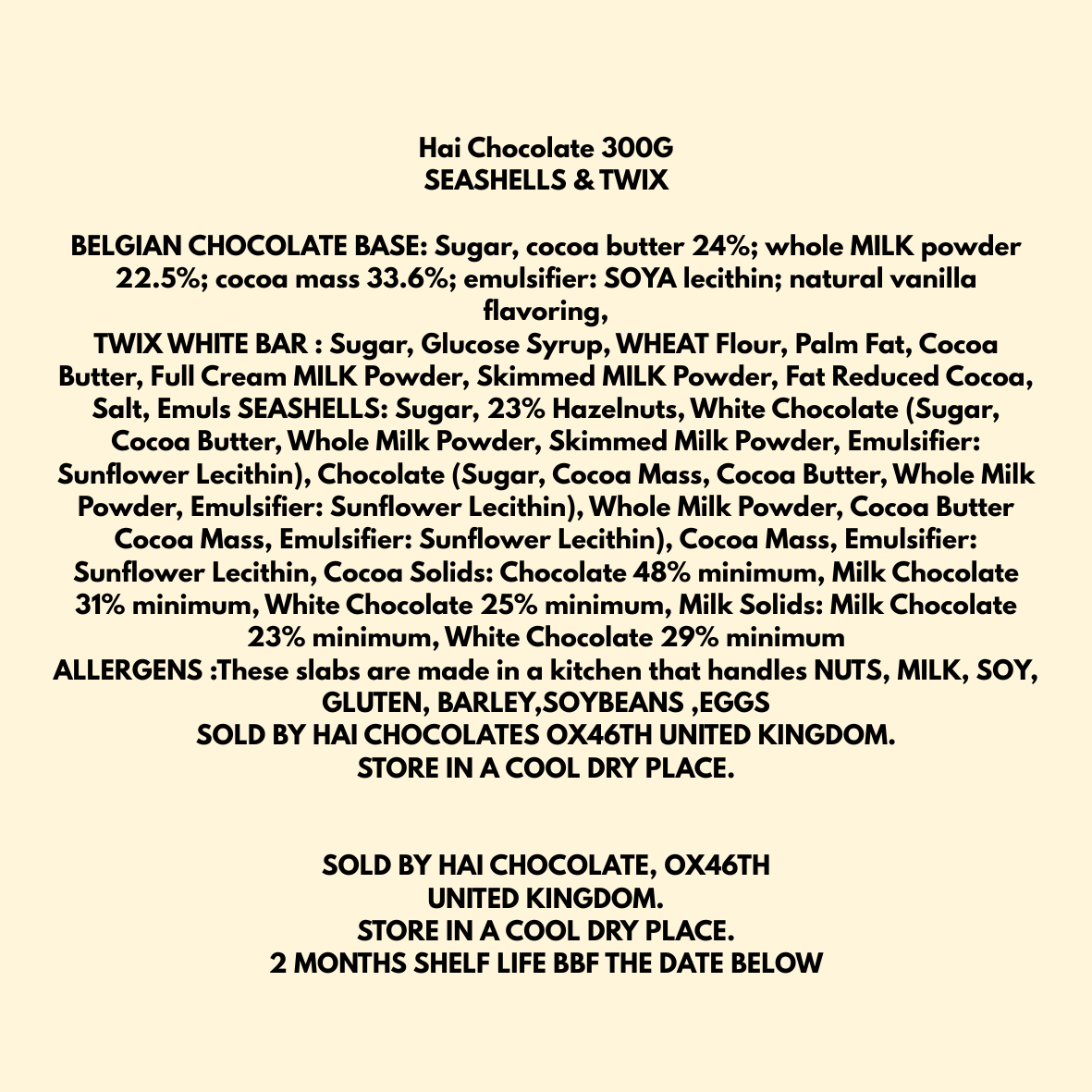 Seashells & White Twix Belgian Chocolate Slab 300g