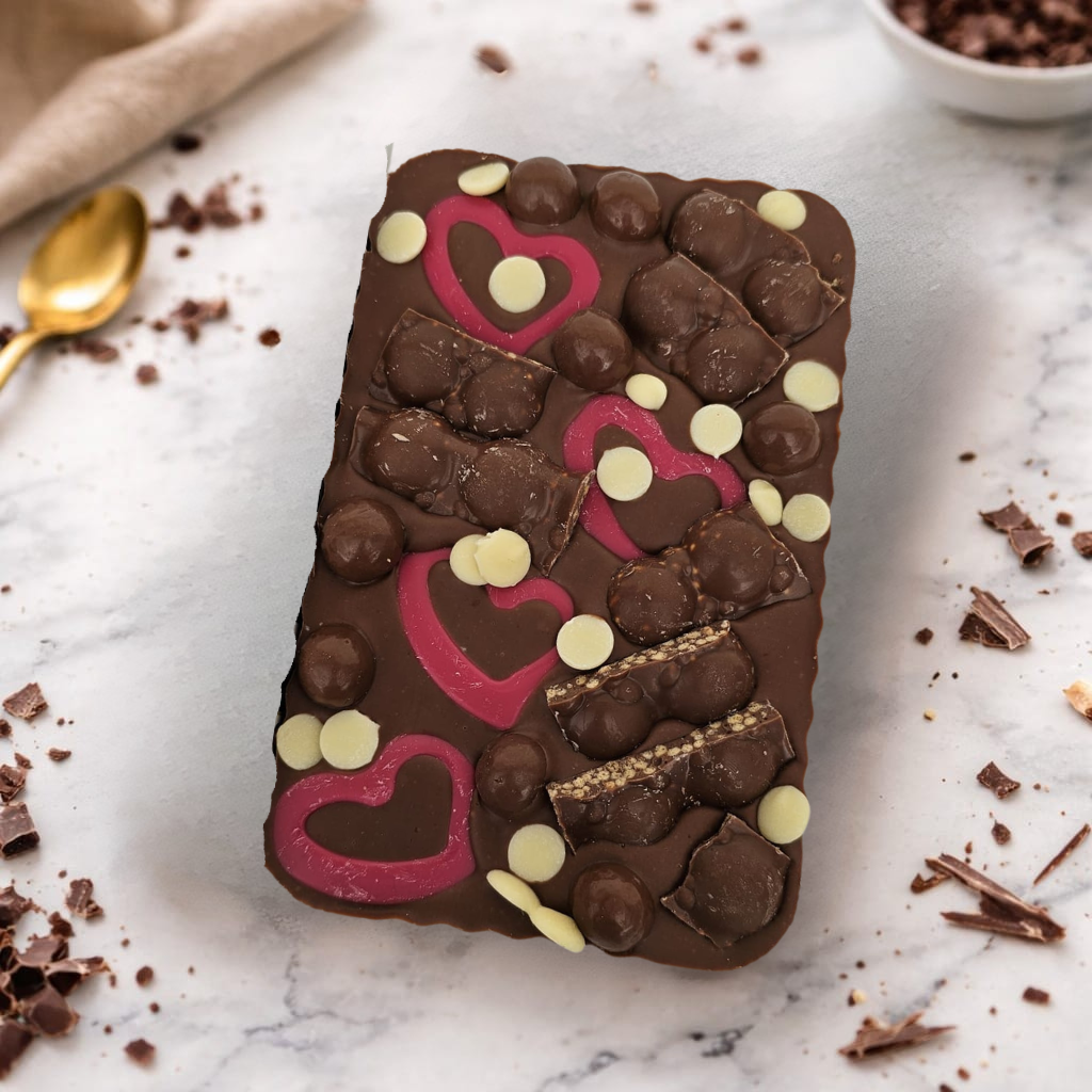 Maltesers Crunch Belgian Chocolate Slab with chocolate hearts - Mother's Day gift