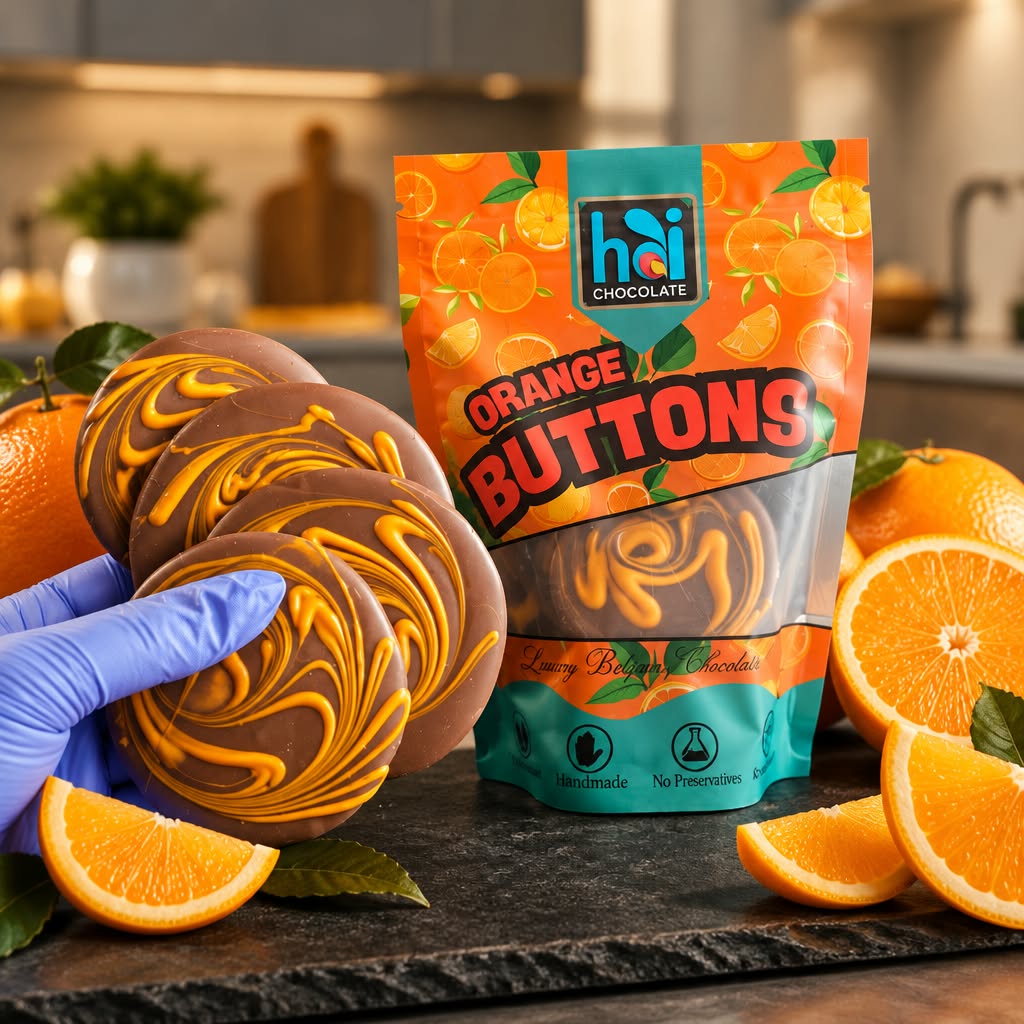 Orange Buttons Milk Belgian Giant Disks 200g