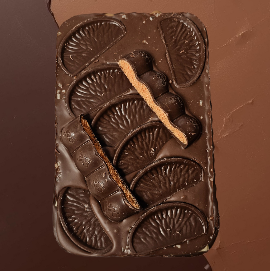 Popping Candy Orange Belgian Chocolate Slab 300g - side view | Hai Chocolate Oxford