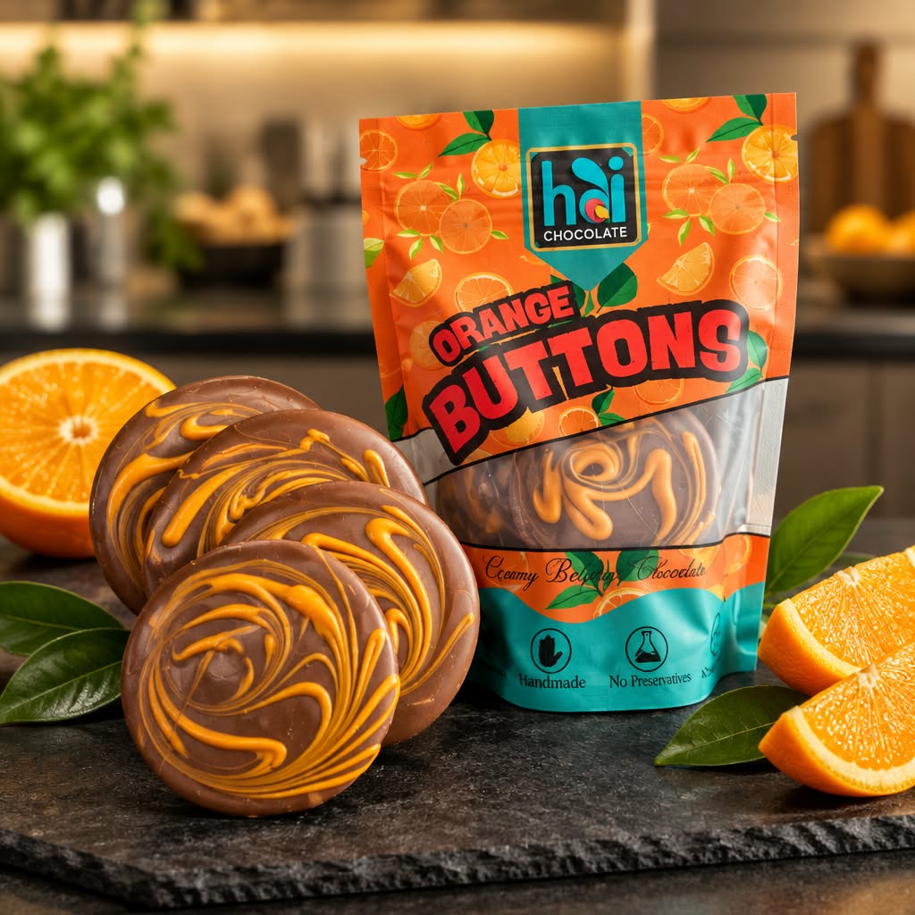 Orange Buttons Milk Belgian Giant Disks 200g